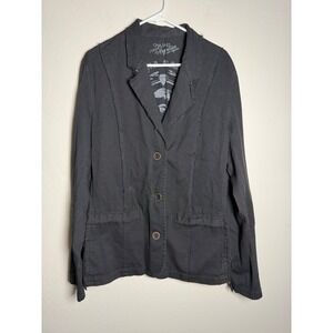 Ona Saez Black Cotton Blazer Jacket Graphic Portrait Print Distressed Size 3